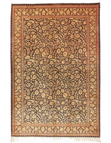 Tappeto Ghom Seta Persia 135x203 Nero Oro Marro