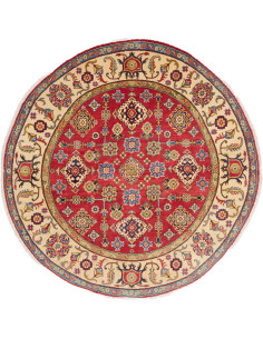 Rug Kazak Afghanistan 200x200 Crimson Red Beige
