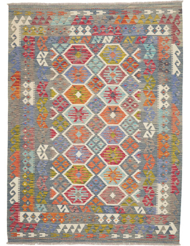 Tappeto Kilim Afghanistan 183x250 Grigio Blu Mu