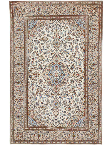 Hand Made Rug Kashan Persia 200x308 Cream Blue