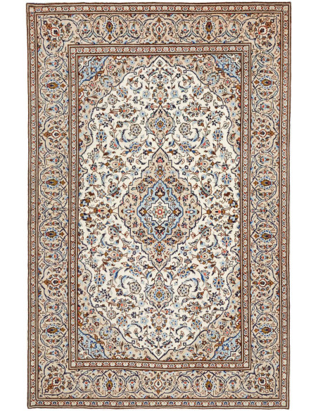 Hand Made Rug Kashan Persia 200x308 Cream Blue