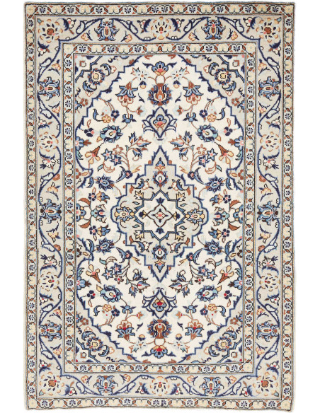 Hand Made Rug Kashan Persia 100x150 Cream Blue