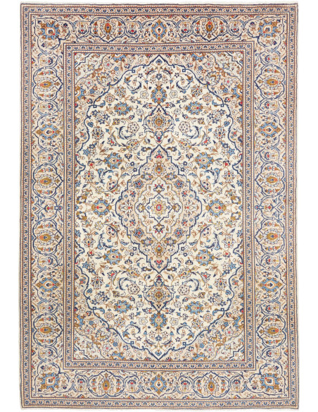 Hand Made Rug Kashan Persia 200x296 Ivory Blue
