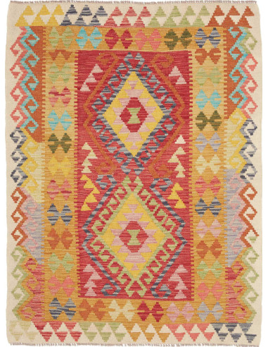 Hand Made Rug Kilim Afghanistan 111x144 Red Yel