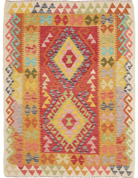 Hand Made Rug Kilim Afghanistan 111x144 Red Yel
