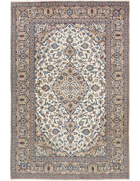 Hand Made Rug Kashan Persia 200x305 Ivory Blue