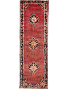Hand Made Rug Hamadan Persia 135x416 Red Black