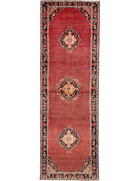 Hand Made Rug Hamadan Persia 135x416 Red Black