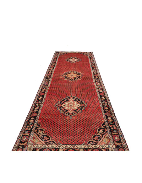 Hand Made Rug Hamadan Persia 135x416 Red Black