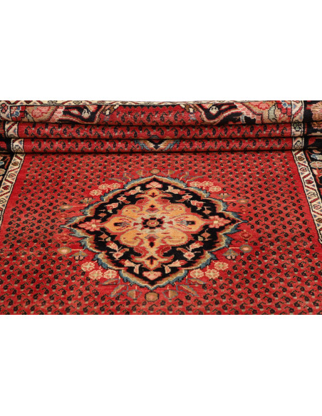 Hand Made Rug Hamadan Persia 135x416 Red Black