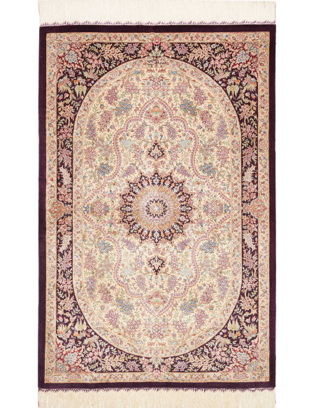 Tappeto Ghom seta Persia giallo marrone 79x122