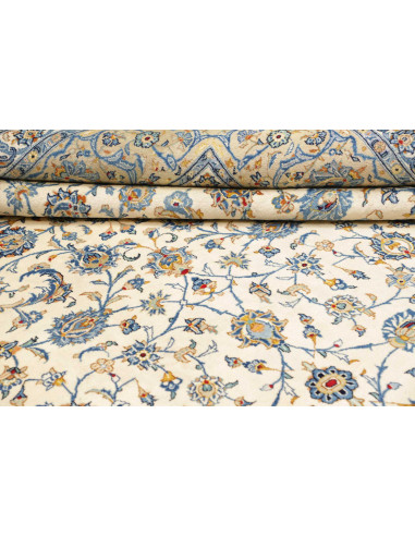 Hand Made Rug Kashan Persia 307x400 Ivory Blue