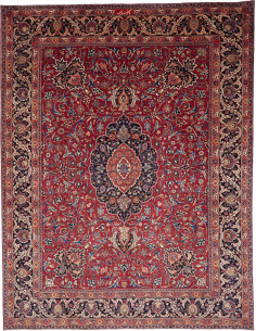 Hand Made Rug Mashad Persia 295x385 Red Dark Bl