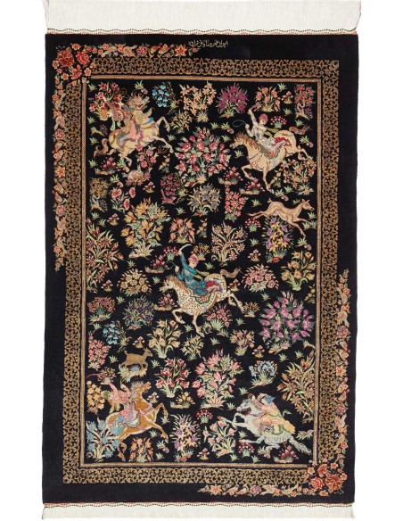 Hand Made Rug Ghom Silk Persia 80x120 Black Mul